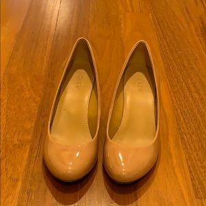 J Crew patent beige wedge shoes